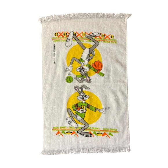 Vintage 1977 Warner Bros Bugs Bunny Hand Towel Baseball Sports Cartoon USA - Picture 7 of 7